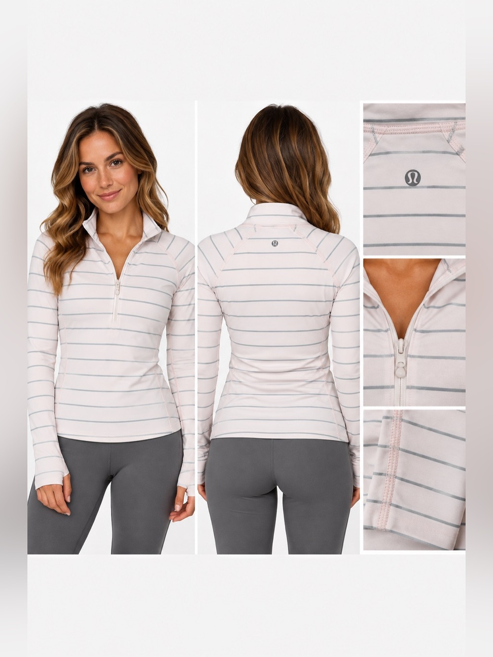 Lululemon Define Jacket M/L Pale Blush Pink & Gray Pinstripe ✨ Like New • MSRP $